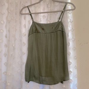 Jennifer Lopez Silky Green Square Neck Tank Top Blouse gold hardware detailing